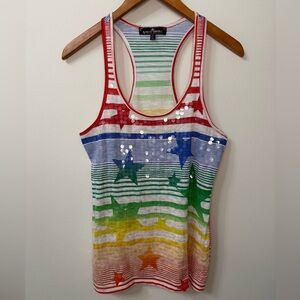 Almost Famous Rainbow Star Sequin Racerback Tank Top Y2K Festival Size M